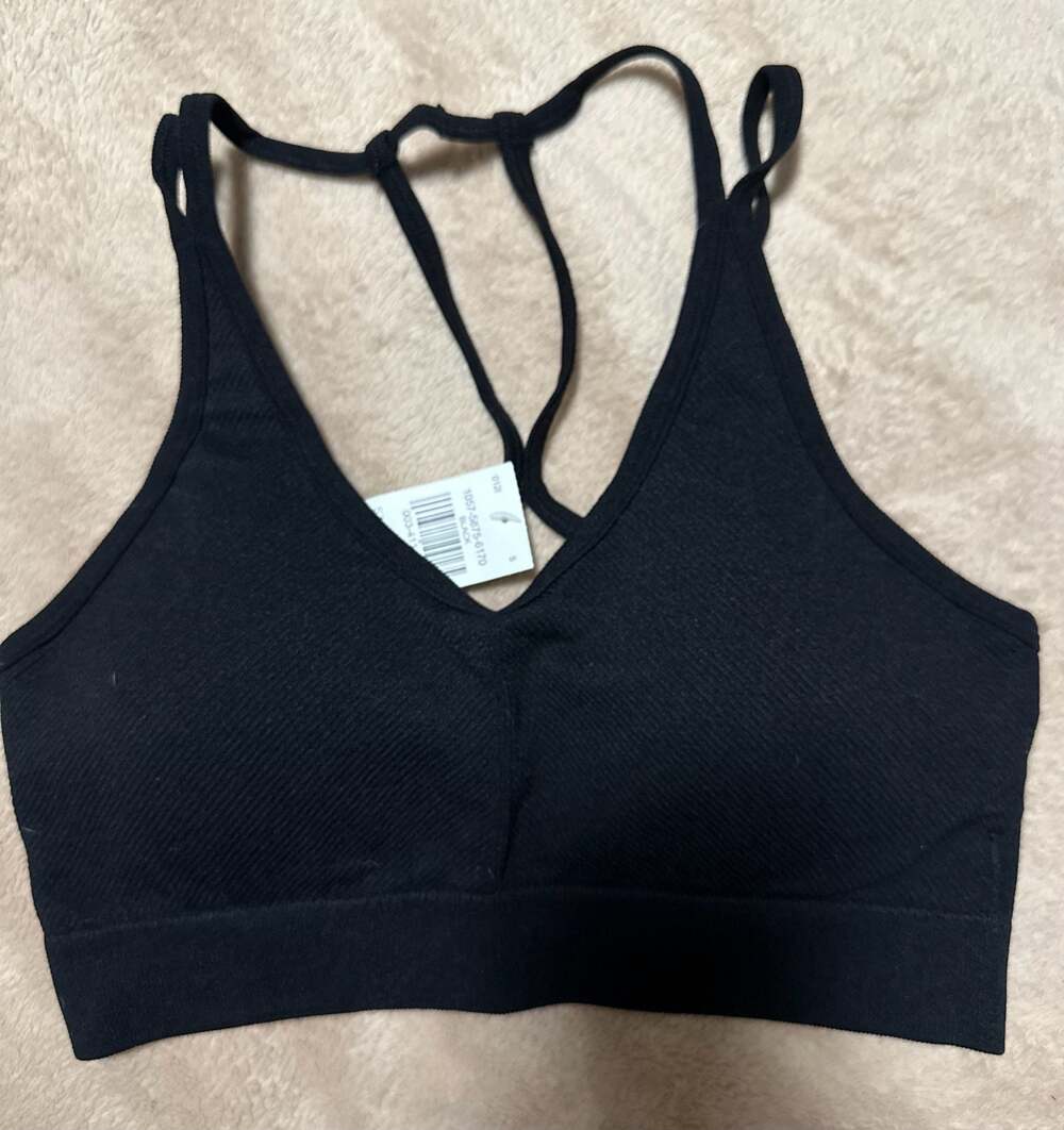 NWT - Julia by Love J Black Seamless V-Neck Sports Bra w/Strappy Back, Size S/M